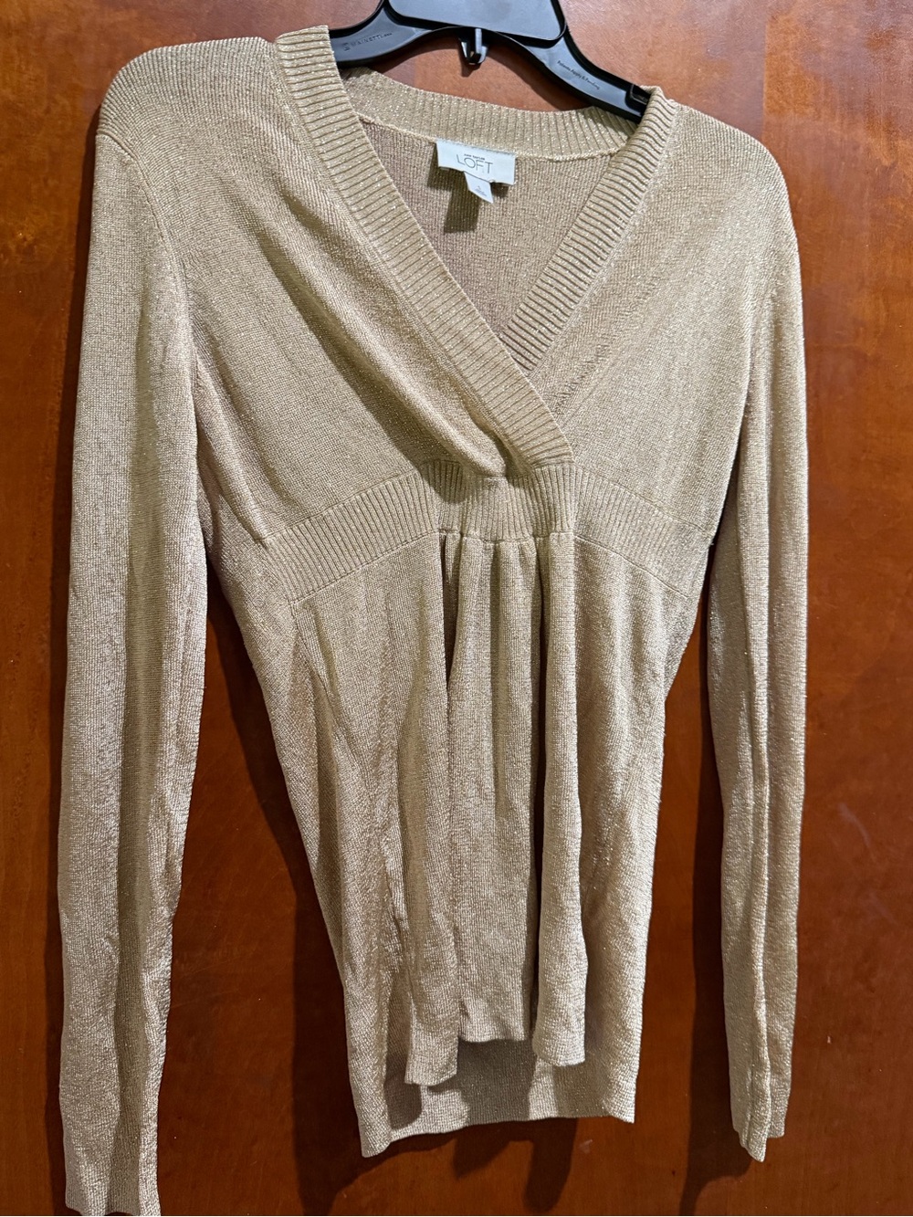 LOFT Light Tan V-Neck Long Sleeve Sweater